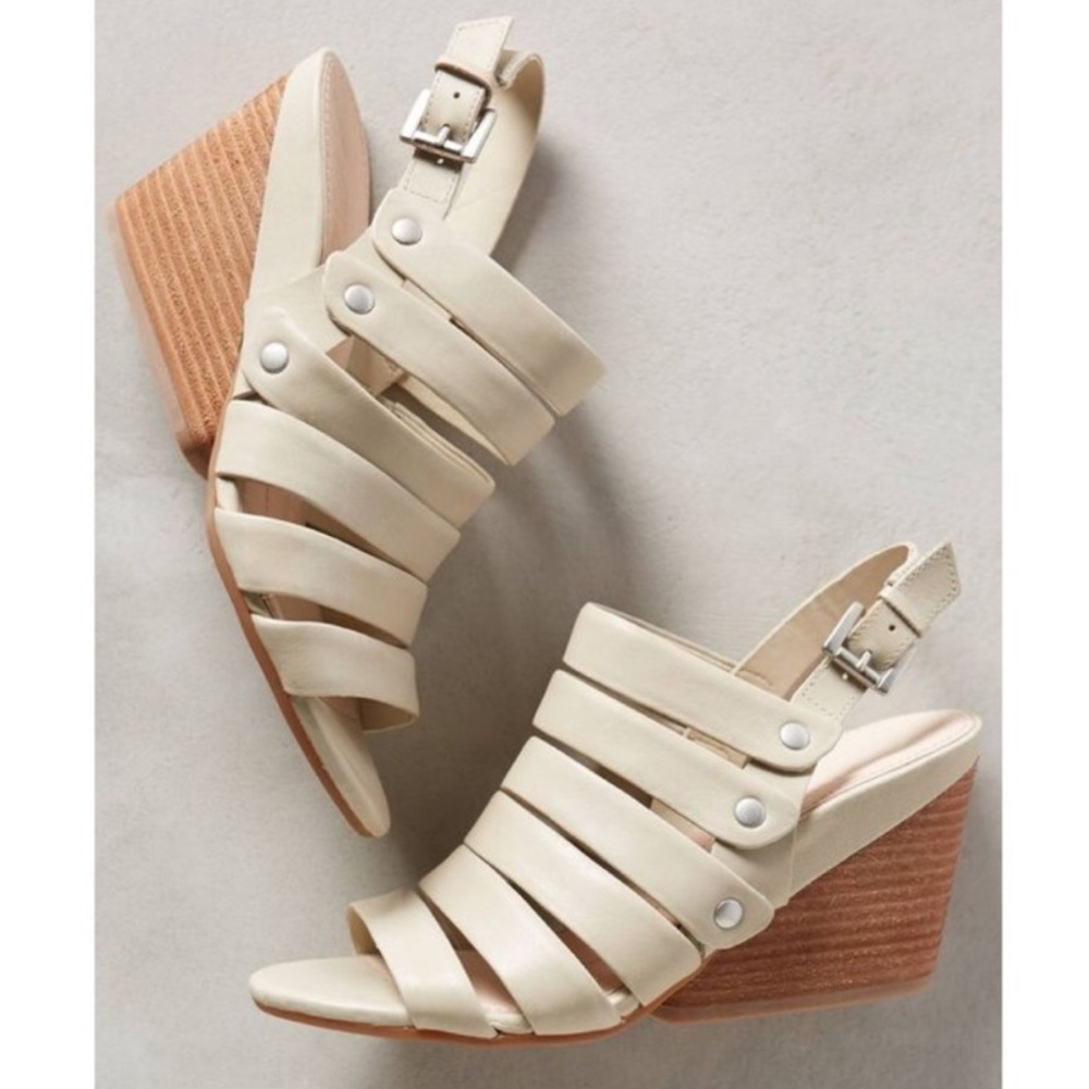 Cream Multistrap Genuine Leather Slingback Wedge - Picture 3 of 5